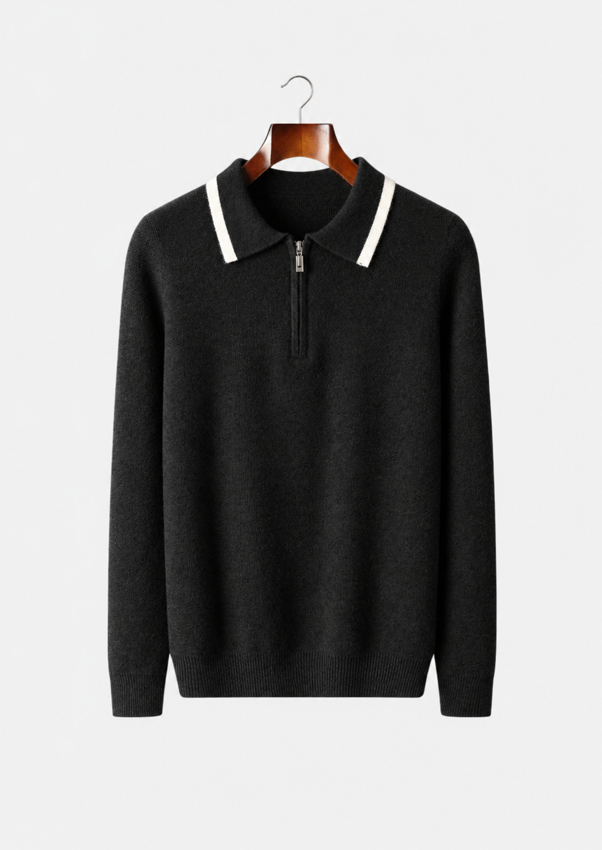 Men's Merino Wool Polo Collar Contrast-Zip Sweater