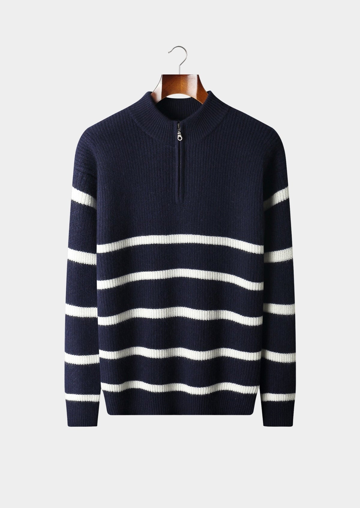 Men's Merino Wool Striped Half-Zip Knit Sweater