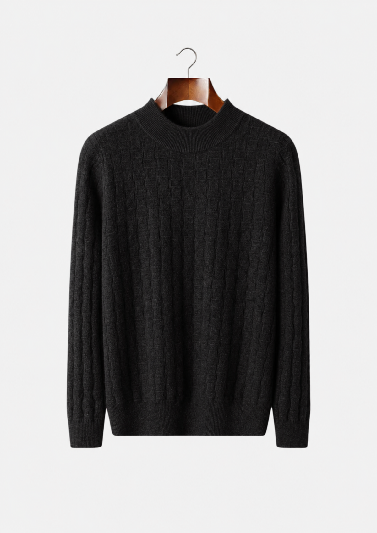 Men's Merino Wool Textured Mock Neck Pullover Sweater