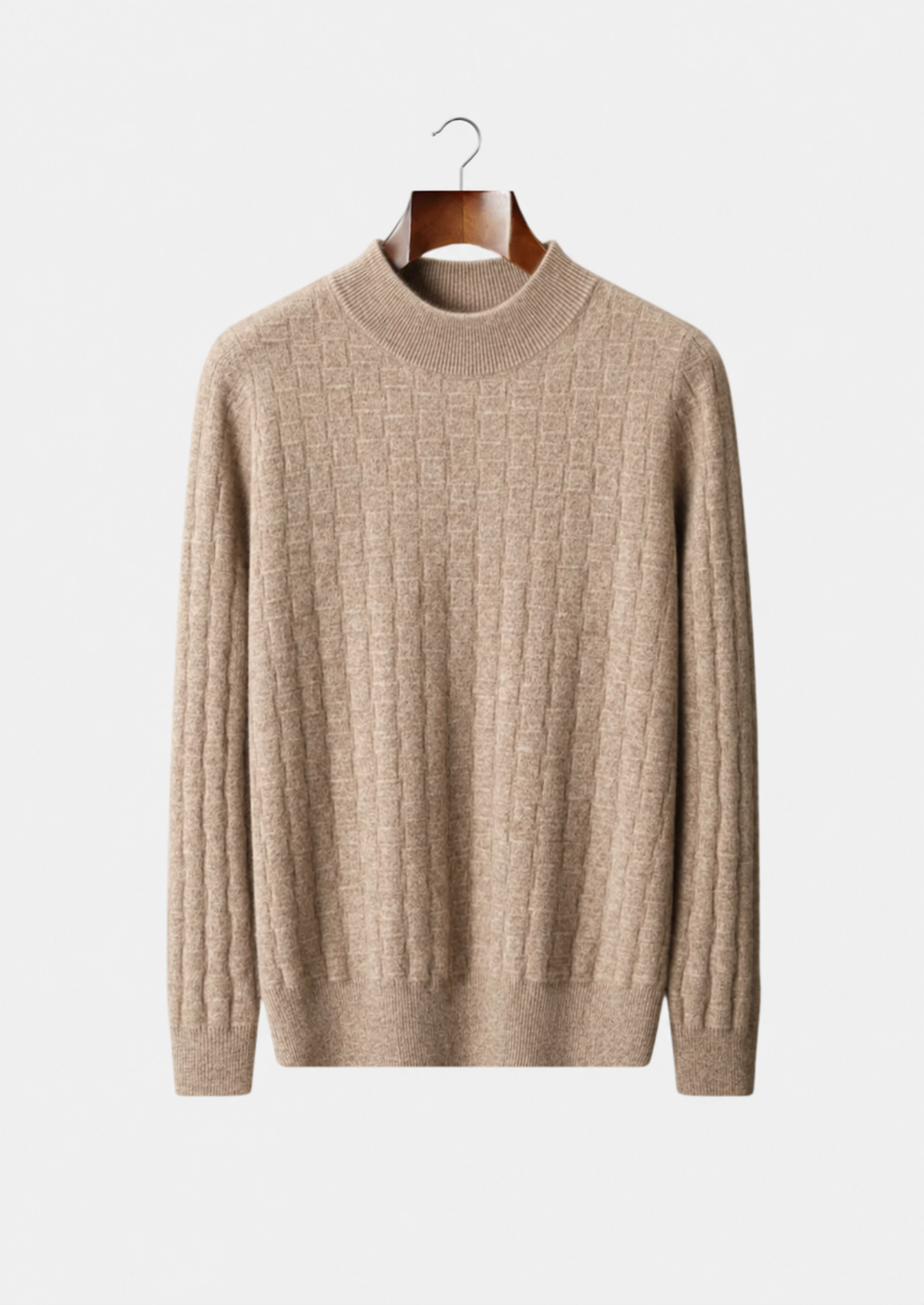 Men's Merino Wool Textured Mock Neck Pullover Sweater
