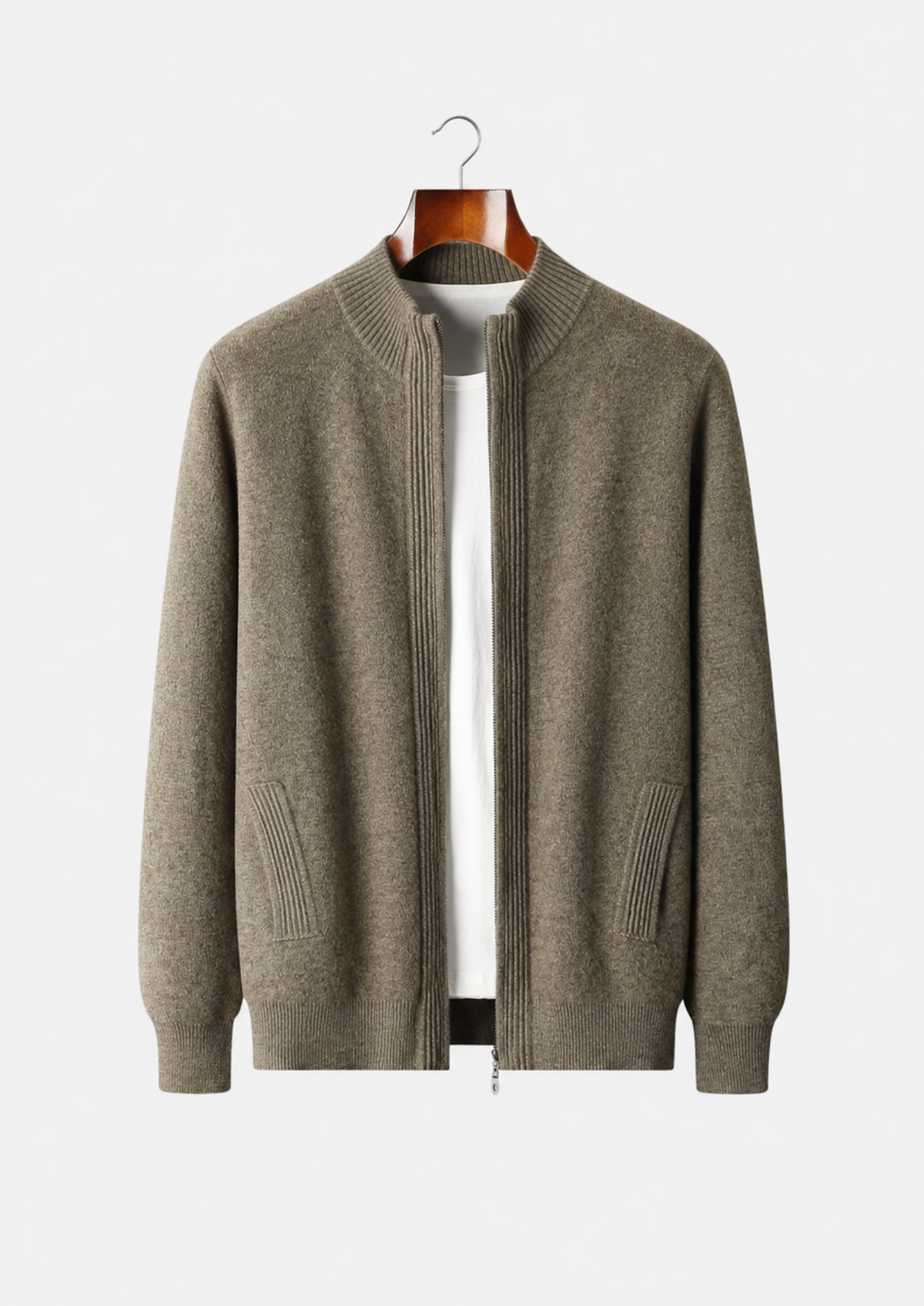 Men's Merino Wool Textured Zip-Up Cardigan
