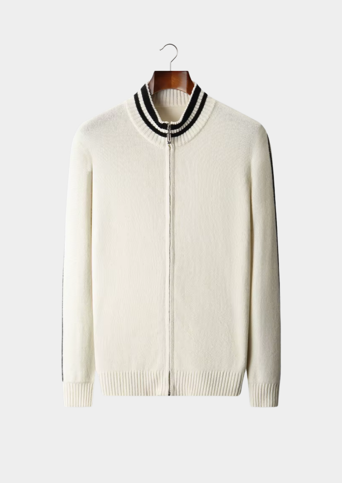 Men's Merino Wool Two-Tone Full-Zip Sweater Cardigan