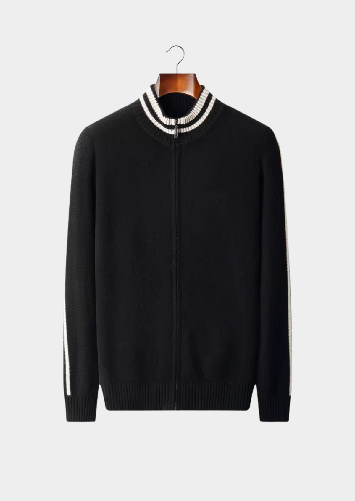Men's Merino Wool Two-Tone Full-Zip Sweater Cardigan