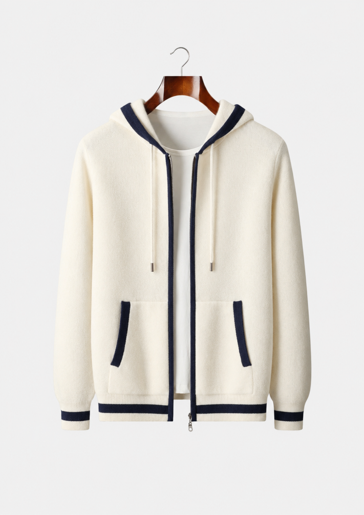 Men's Merino Wool Two-Tone Zip-Up Hoodie