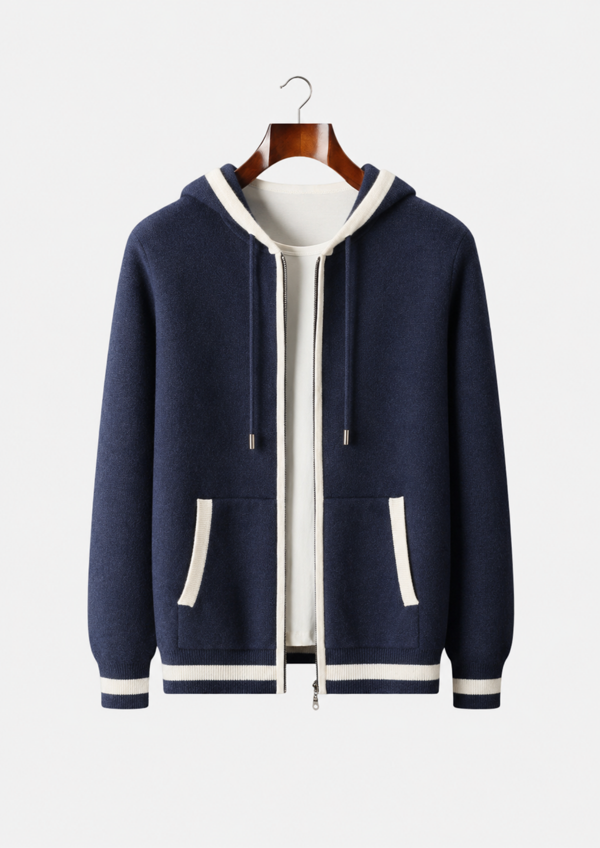 Men's Merino Wool Two-Tone Zip-Up Hoodie