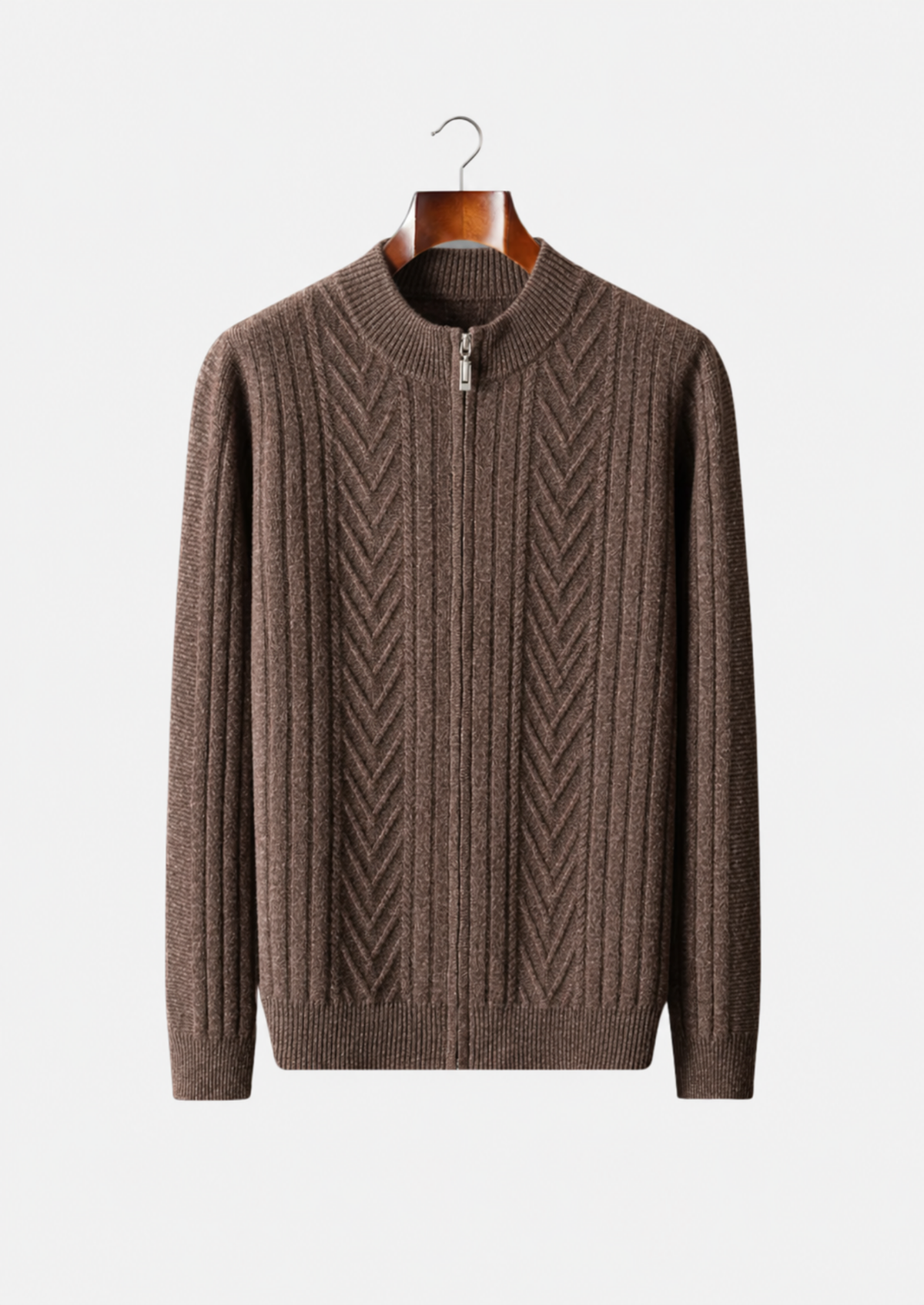 Men's Merino Wool Vertical-Pattern Zip Cardigan