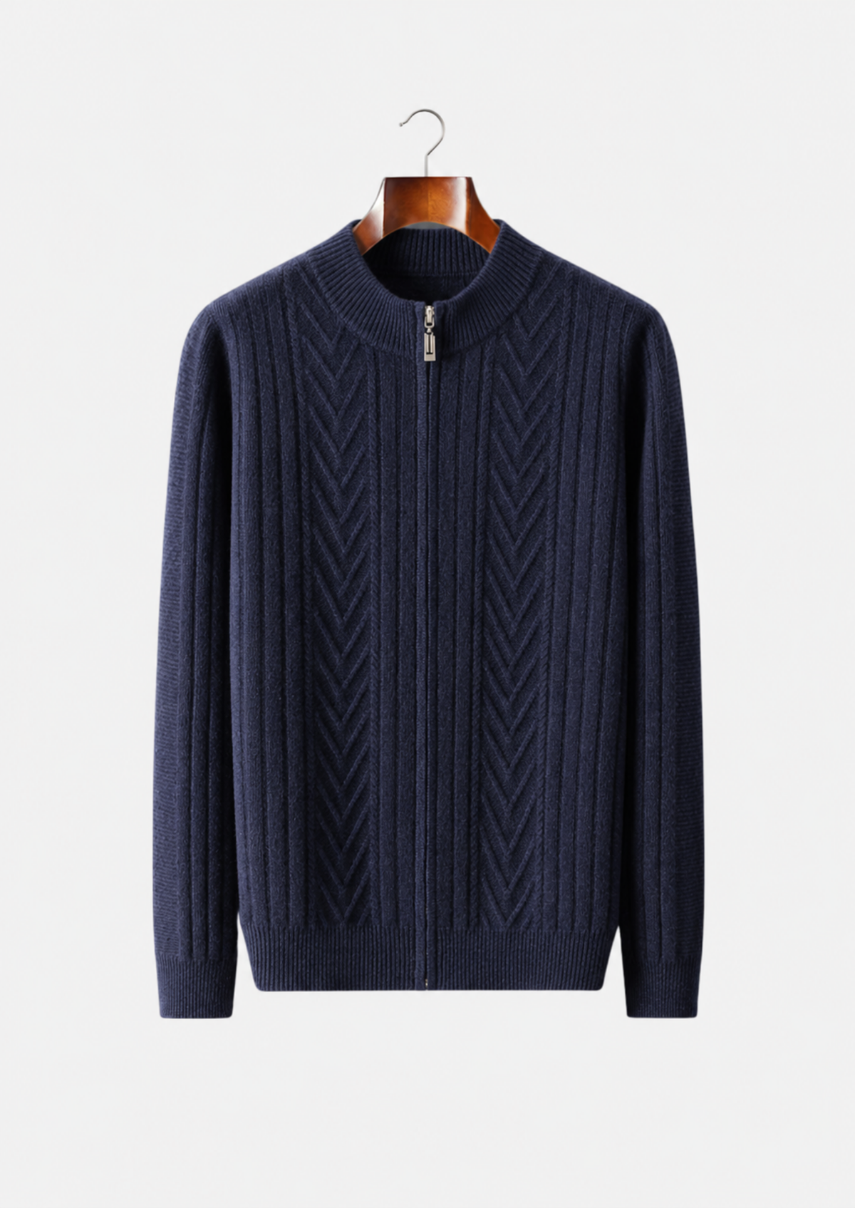 Men's Merino Wool Vertical-Pattern Zip Cardigan