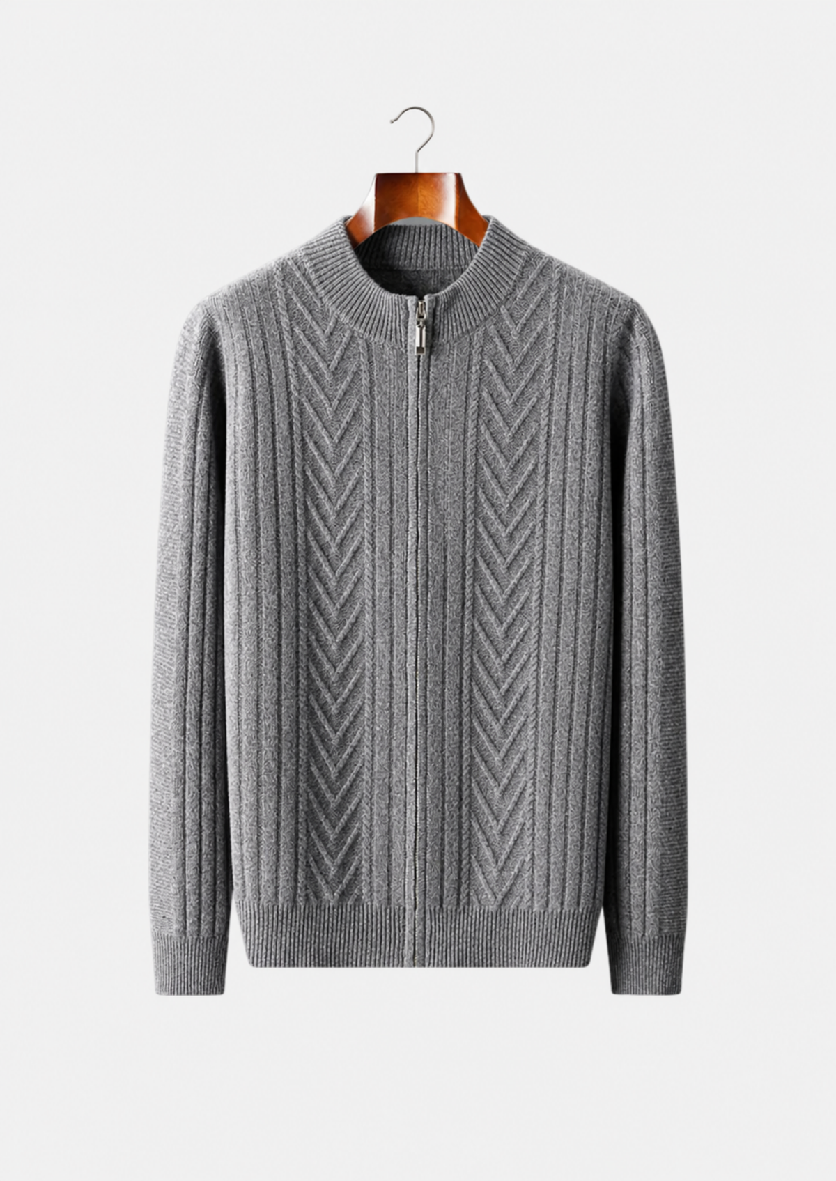 Men's Merino Wool Vertical-Pattern Zip Cardigan