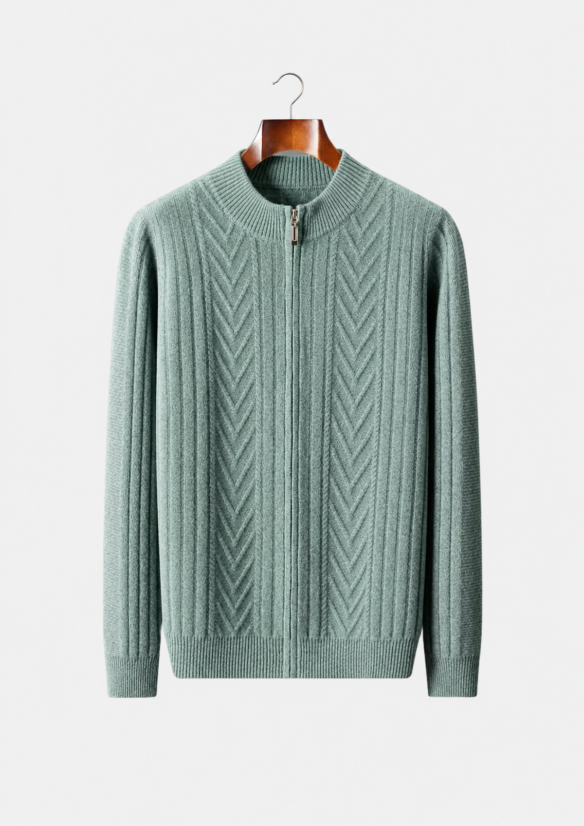 Men's Merino Wool Vertical-Pattern Zip Cardigan