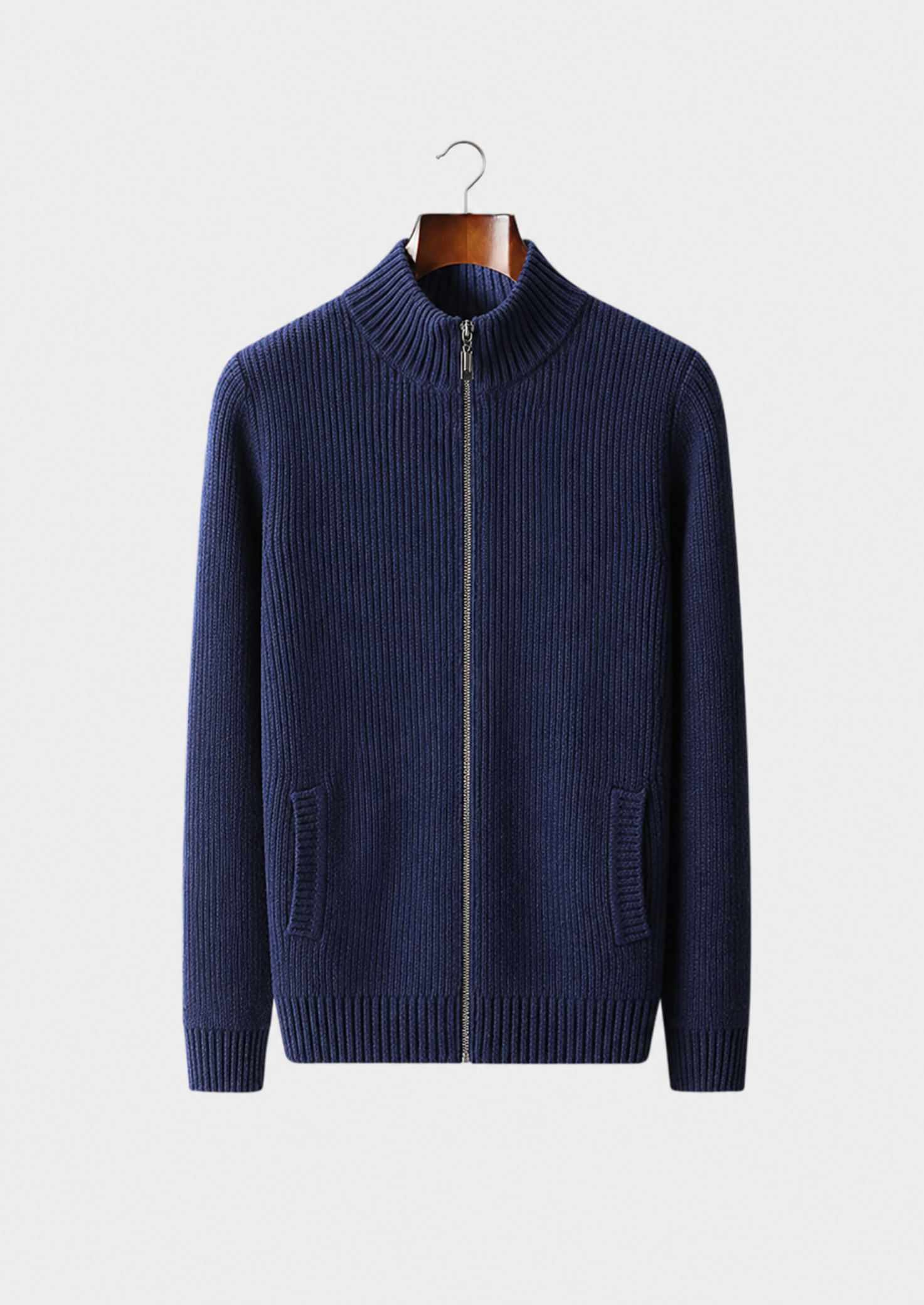 Men’s Ribbed Knit Cardigan with Full-Zip Front