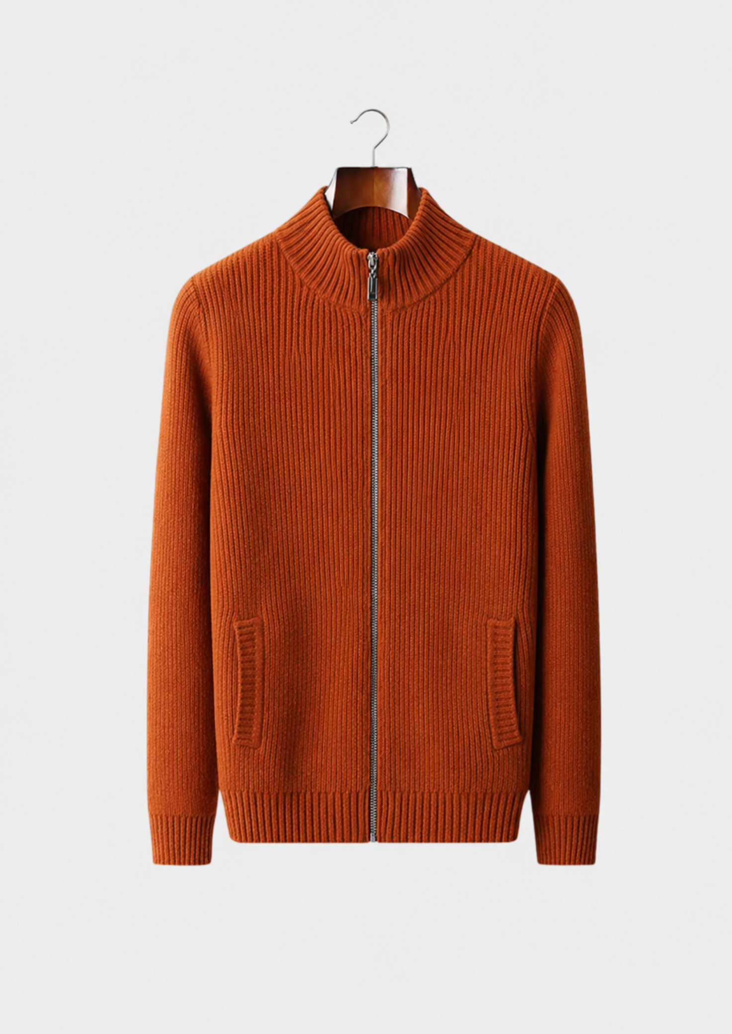 Men’s Ribbed Knit Cardigan with Full-Zip Front