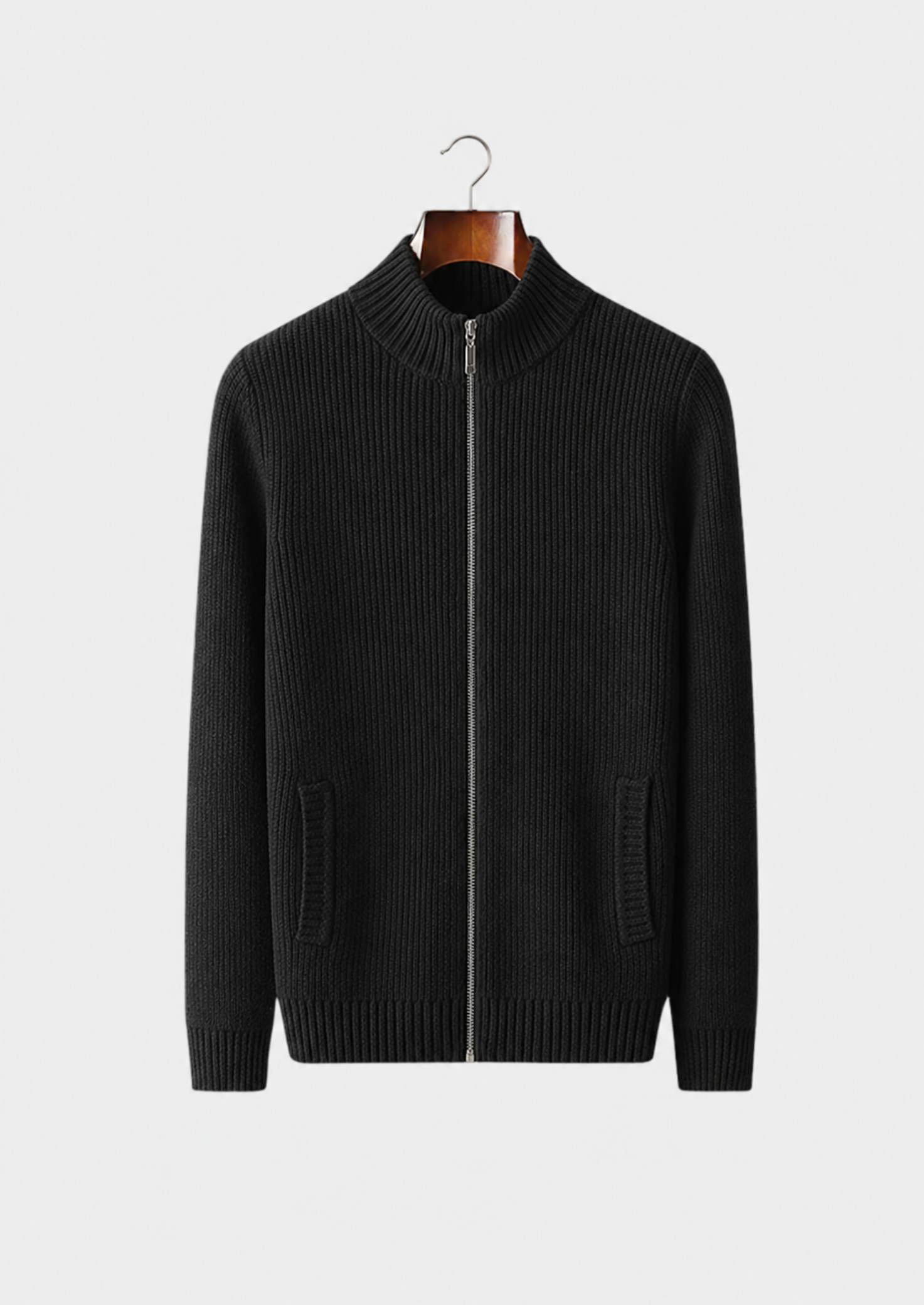 Men’s Ribbed Knit Cardigan with Full-Zip Front