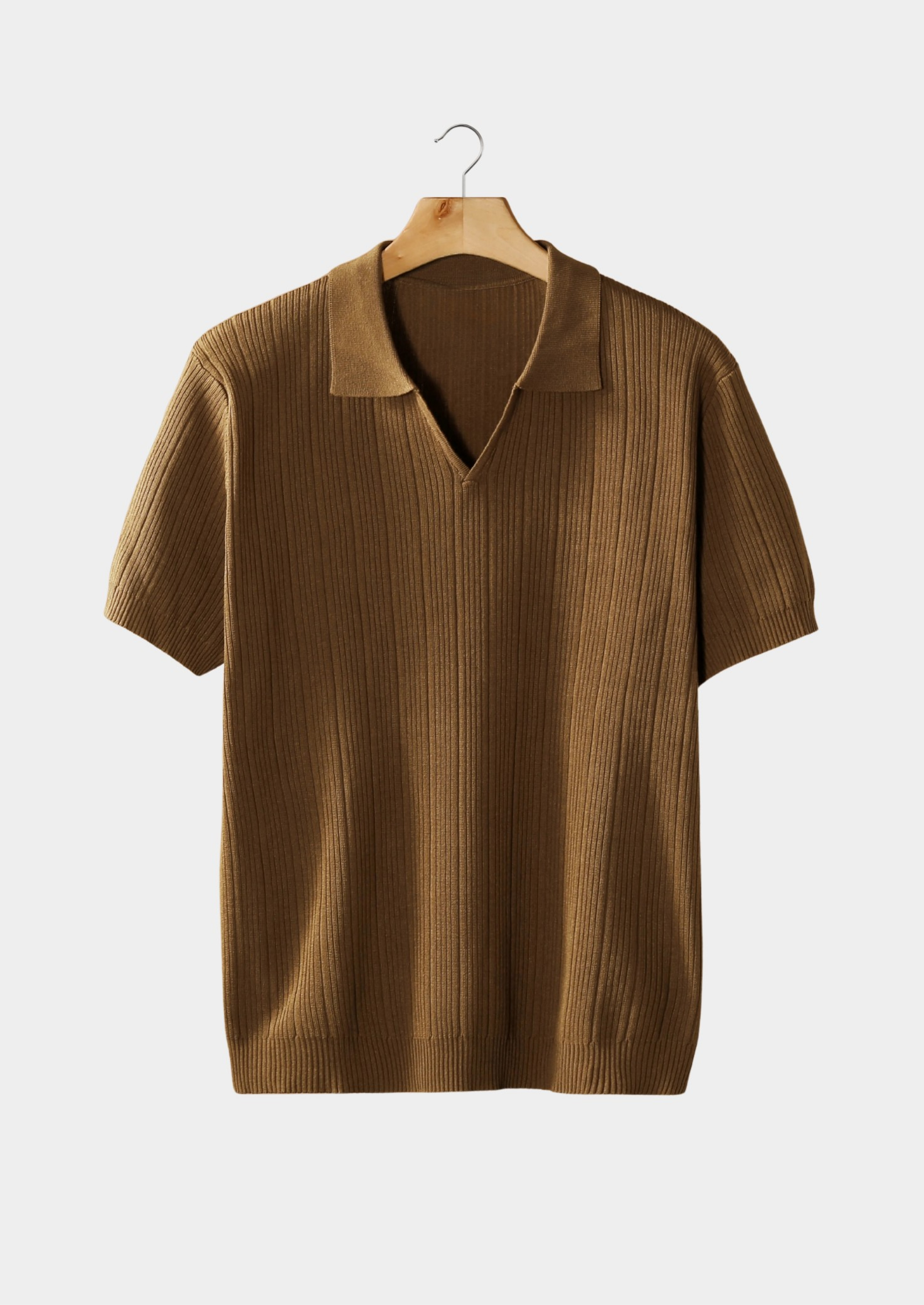 Men’s Ribbed Knit Polo Shirt with Open Collar