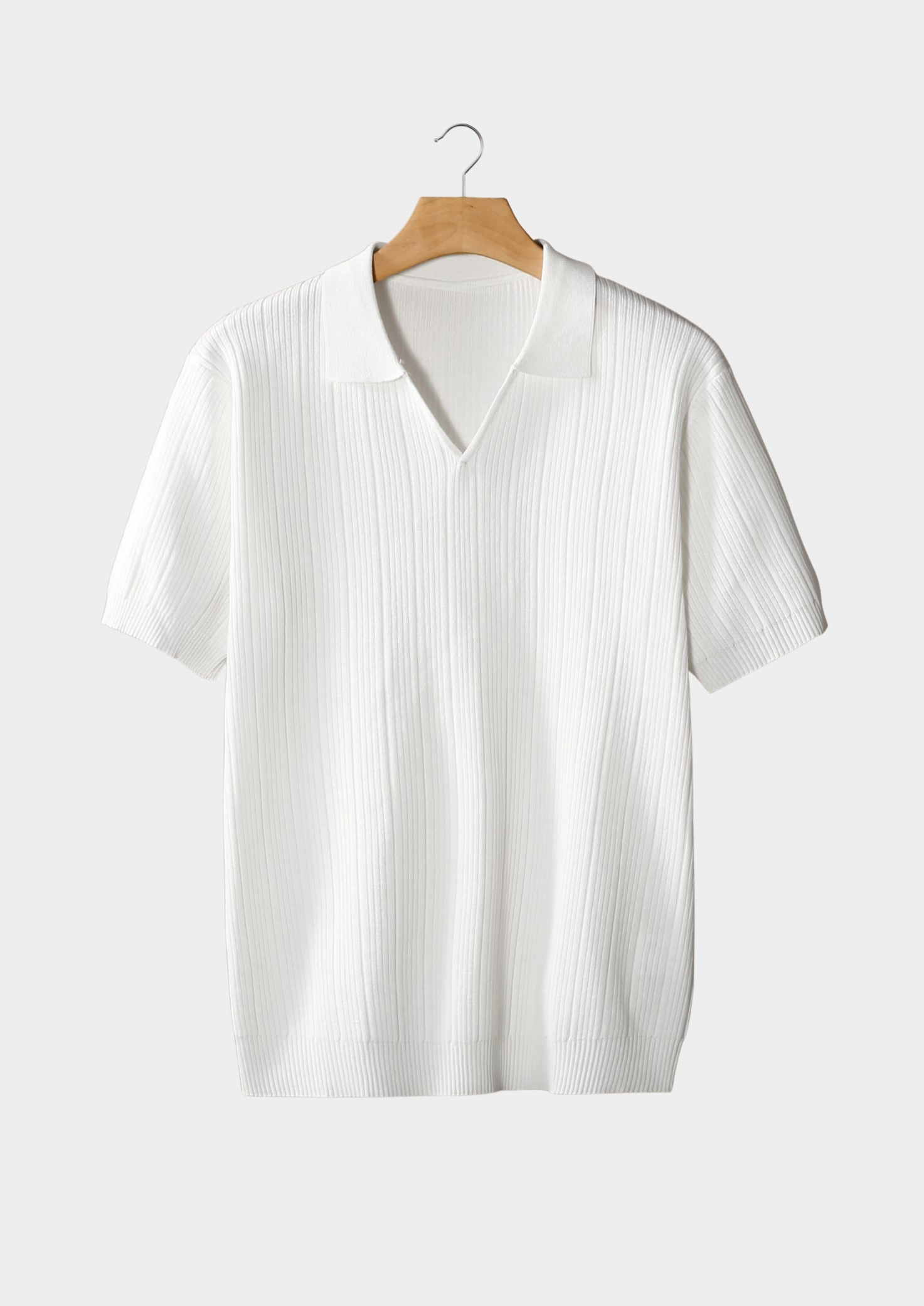 Men’s Ribbed Knit Polo Shirt with Open Collar