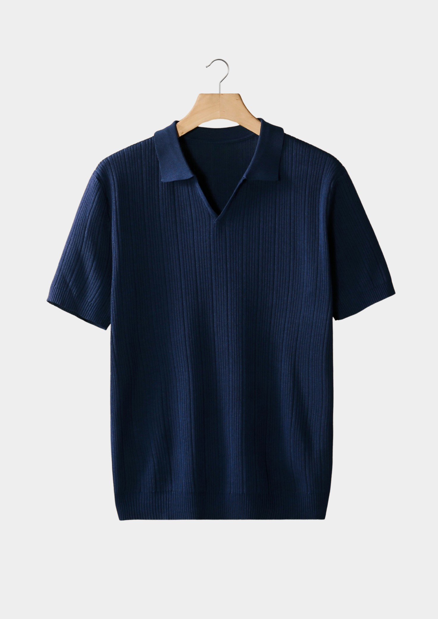 Men’s Ribbed Knit Polo Shirt with Open Collar