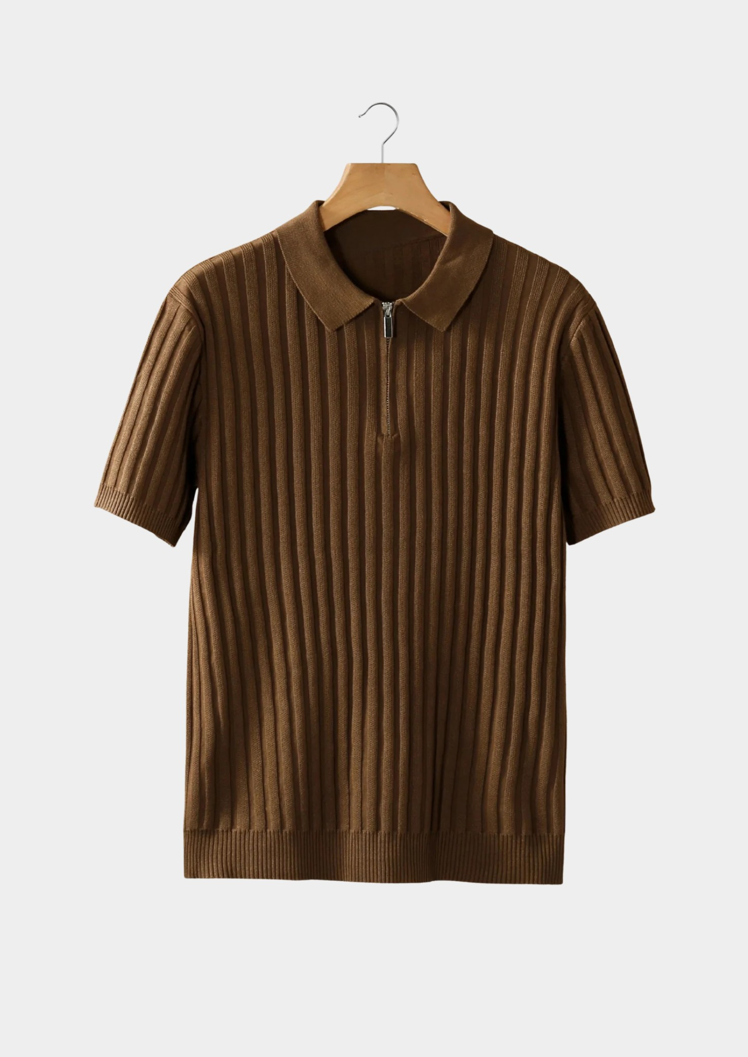 Men’s Ribbed Knit Polo Shirt with Quarter-Zip Collar