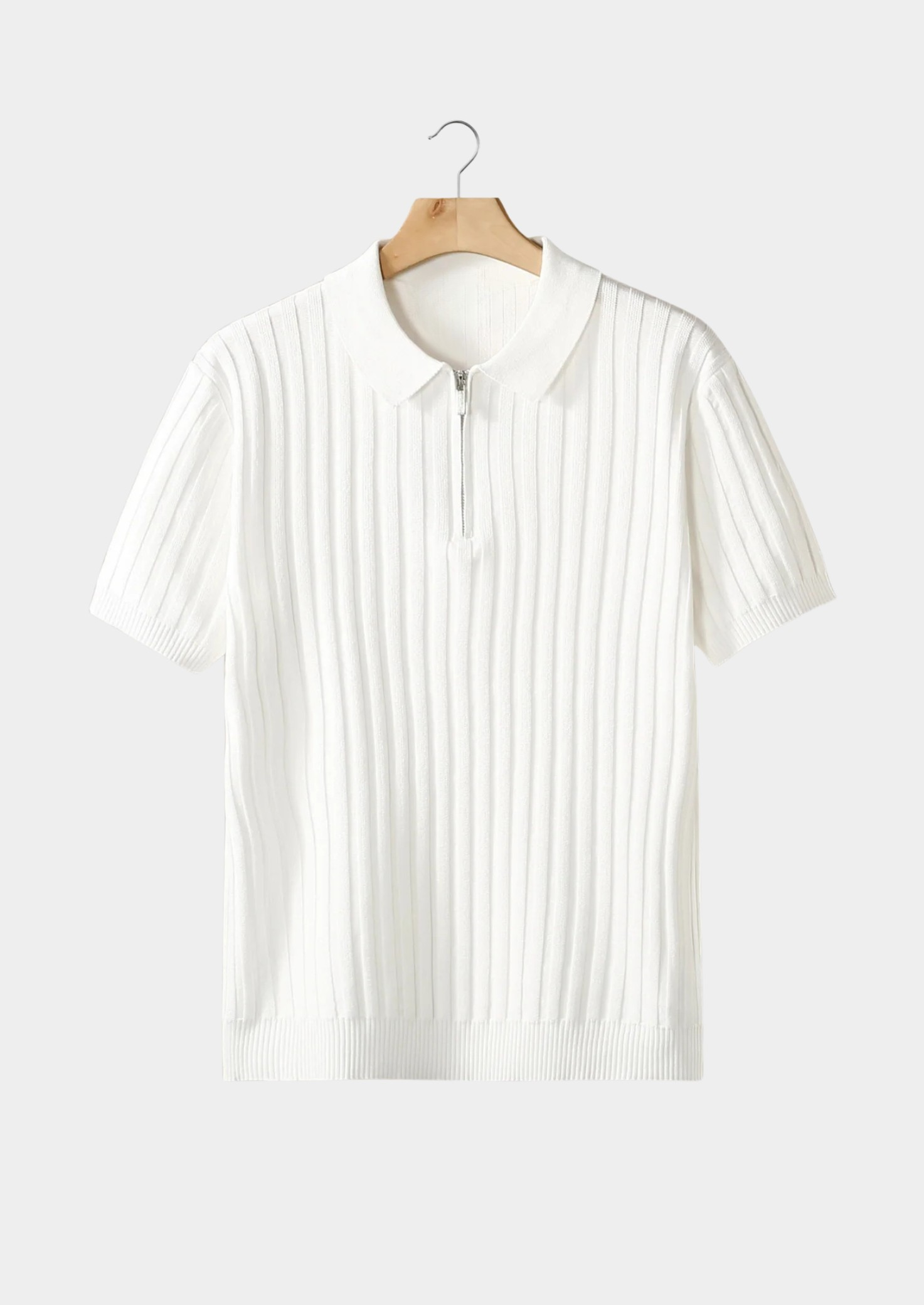 Men’s Ribbed Knit Polo Shirt with Quarter-Zip Collar
