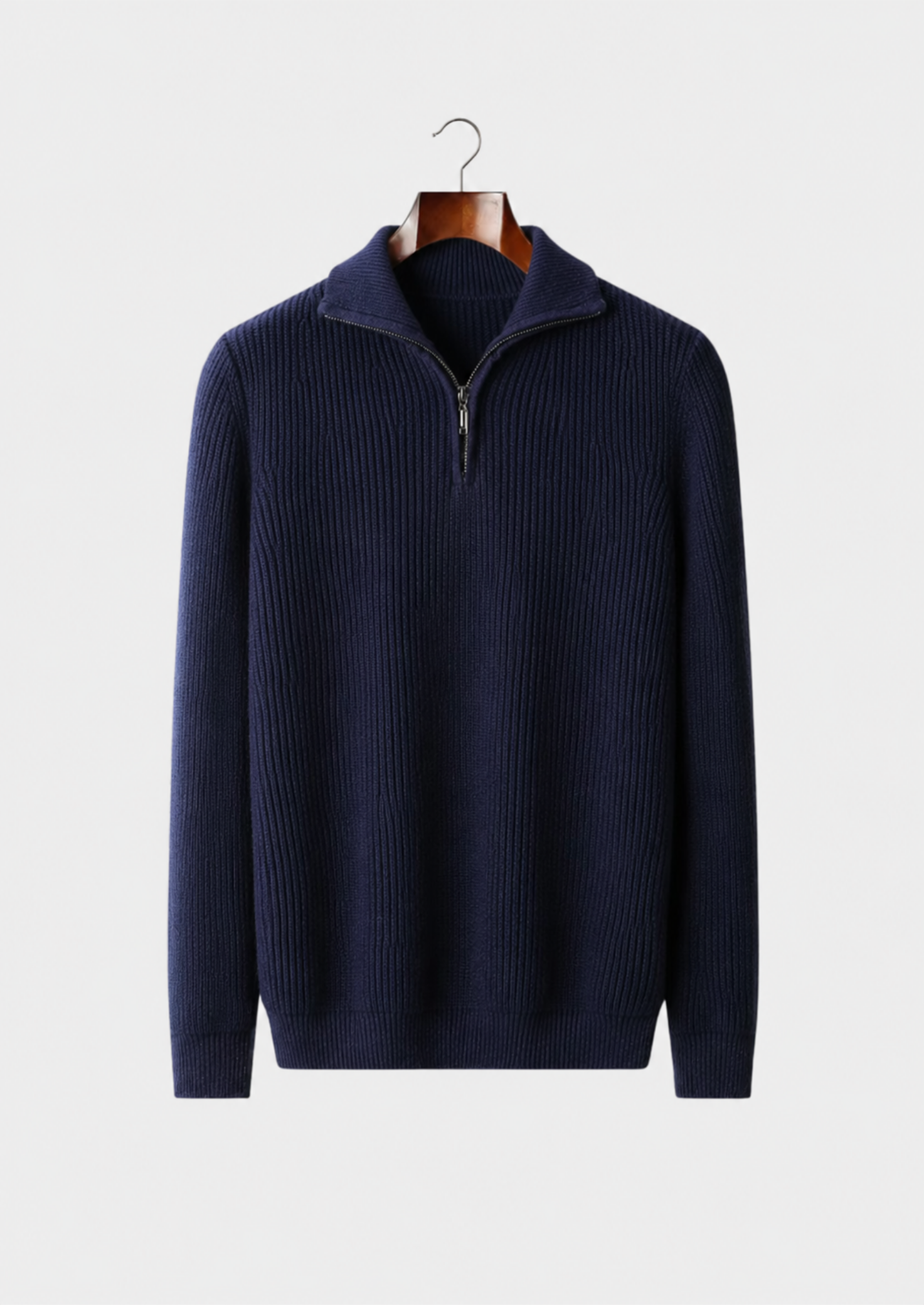 Men’s Ribbed Knit Sweater with Quarter-Zip Collar