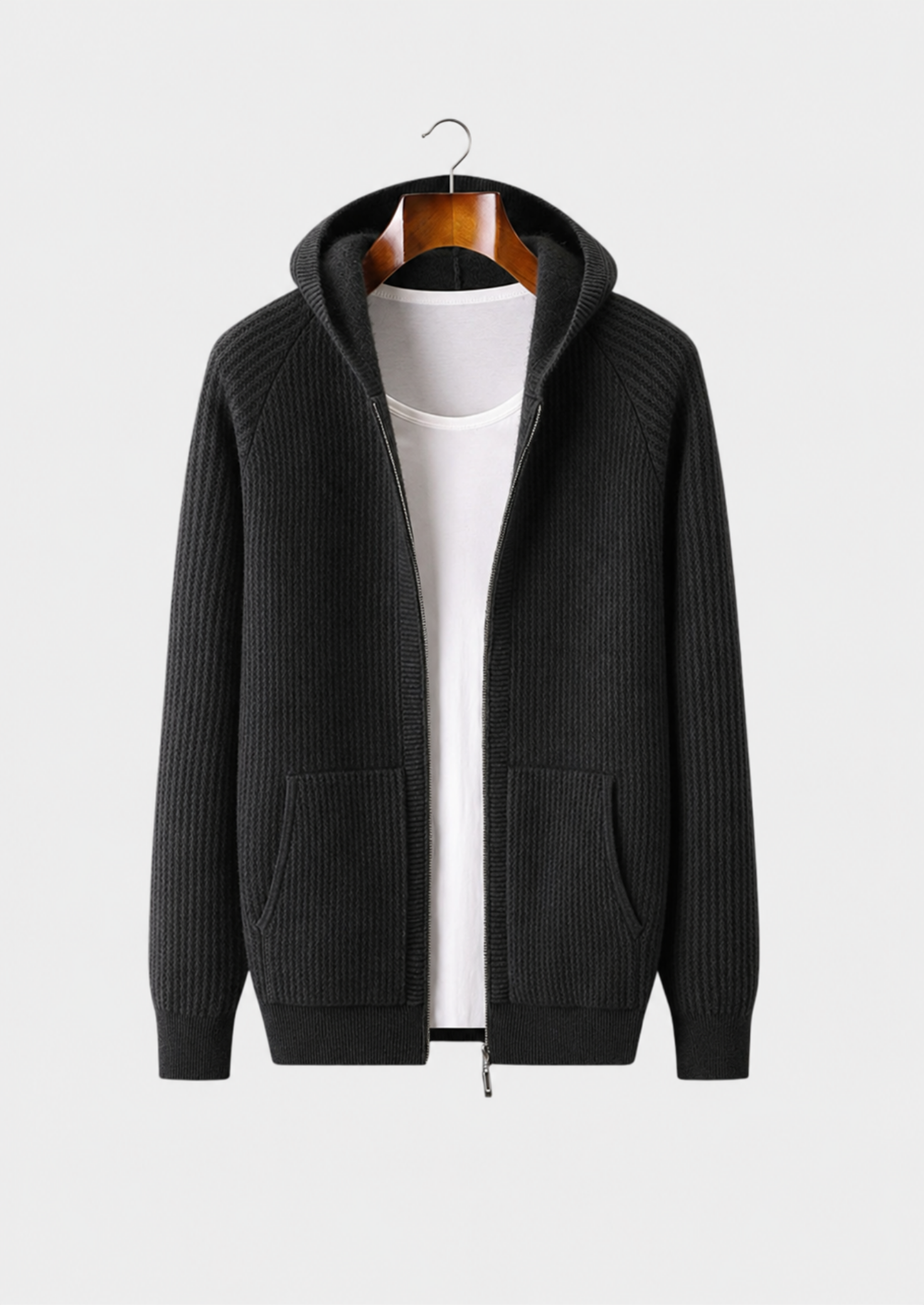 Men’s Waffle Knit Full-Zip Hoodie with Patch Pockets