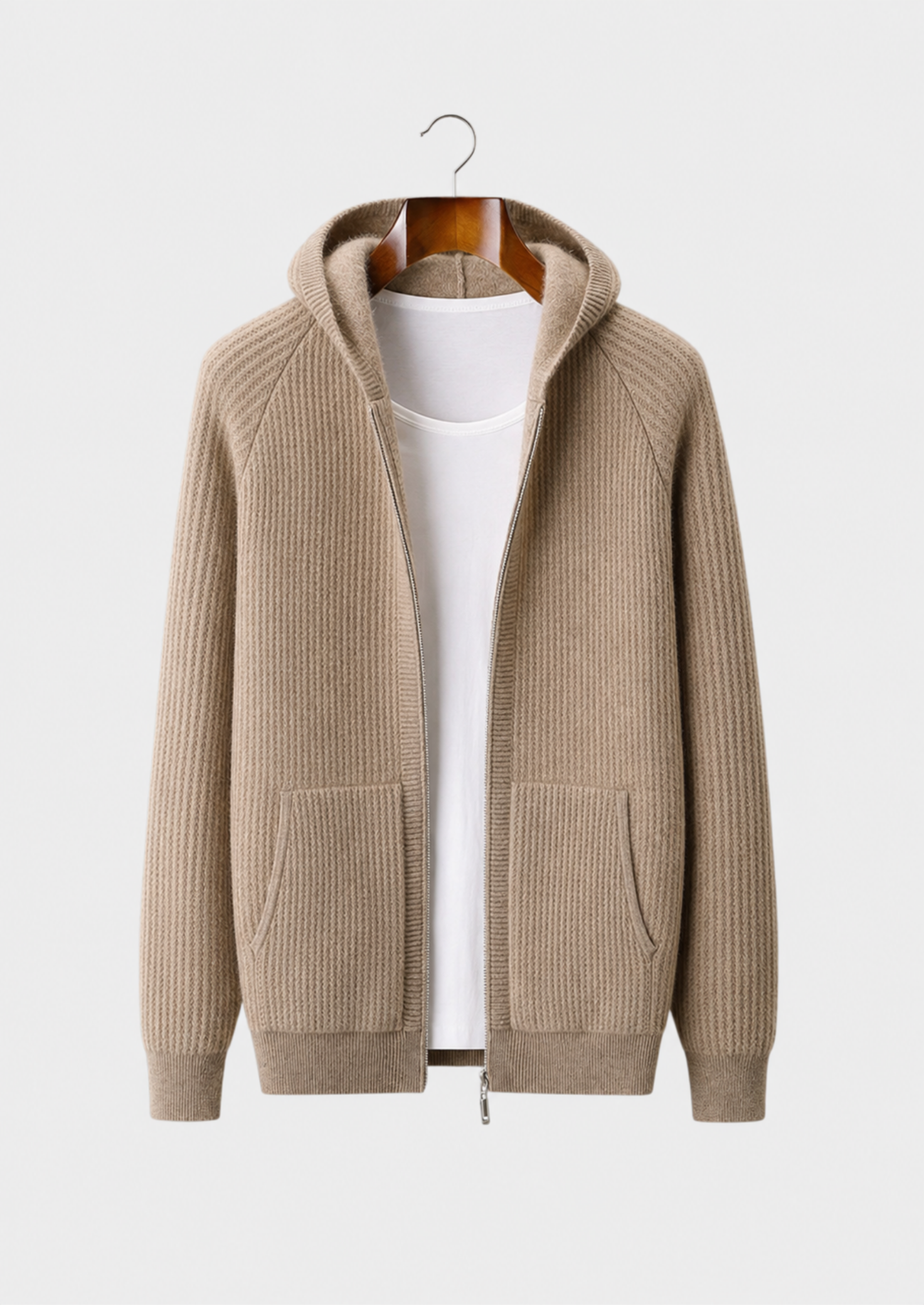 Men’s Waffle Knit Full-Zip Hoodie with Patch Pockets