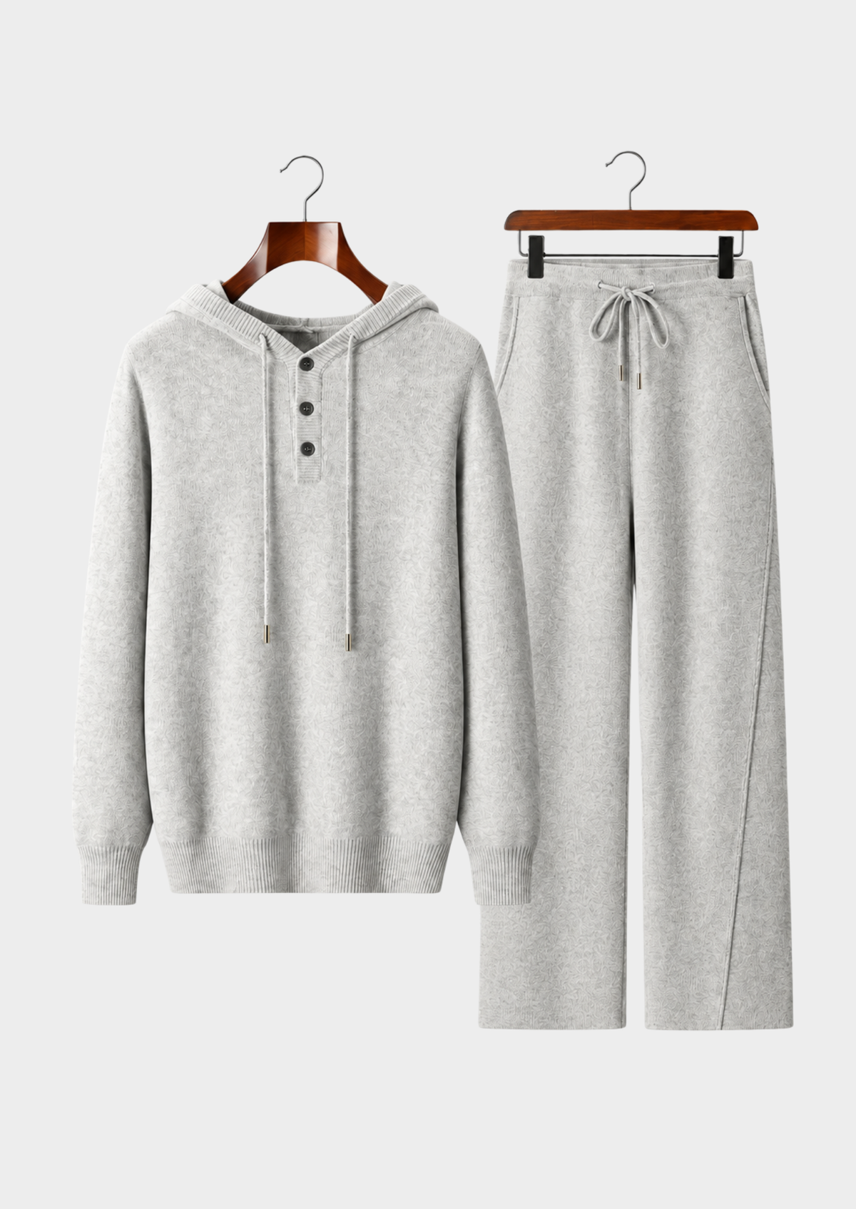 Men's Wool Knit Hoodie Pullover and Wide-Leg Knit Pants Set
