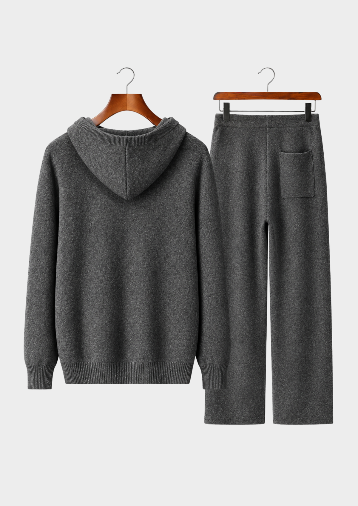 Men's Wool Knit Hoodie Pullover and Wide-Leg Knit Pants Set