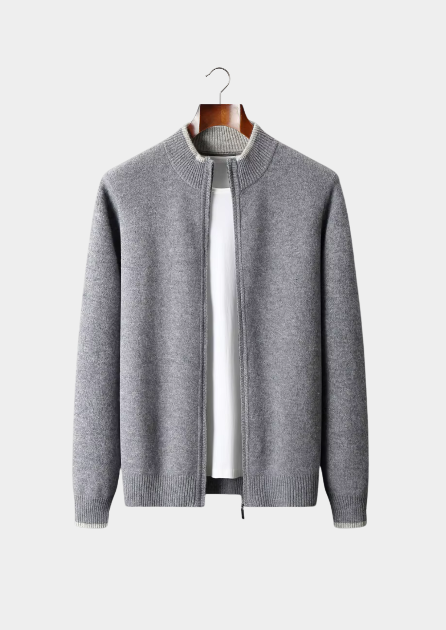 Men’s Zip-Front Cardigan with Contrast Trim