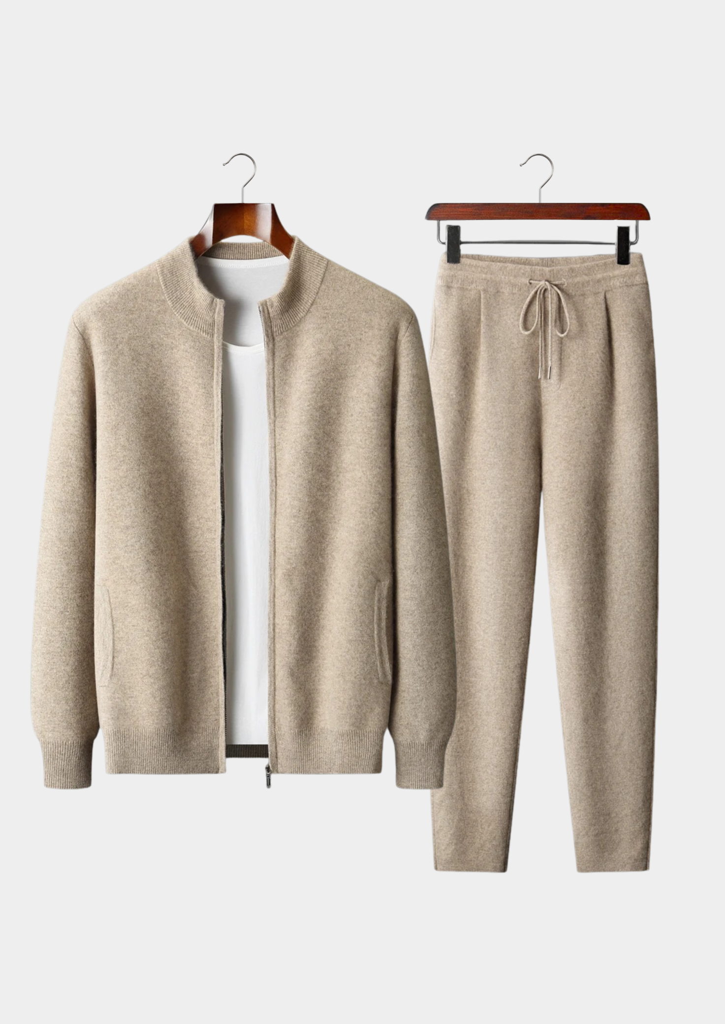 Men’s Zip-Front Track Set with Ribbed Stand Collar