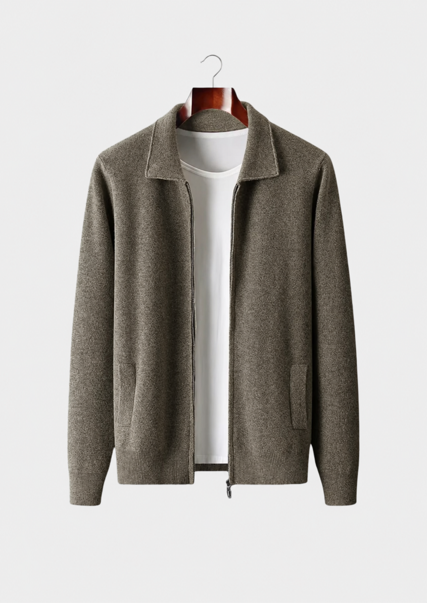 Men’s Zip Front Cardigan with Turn-Down Collar