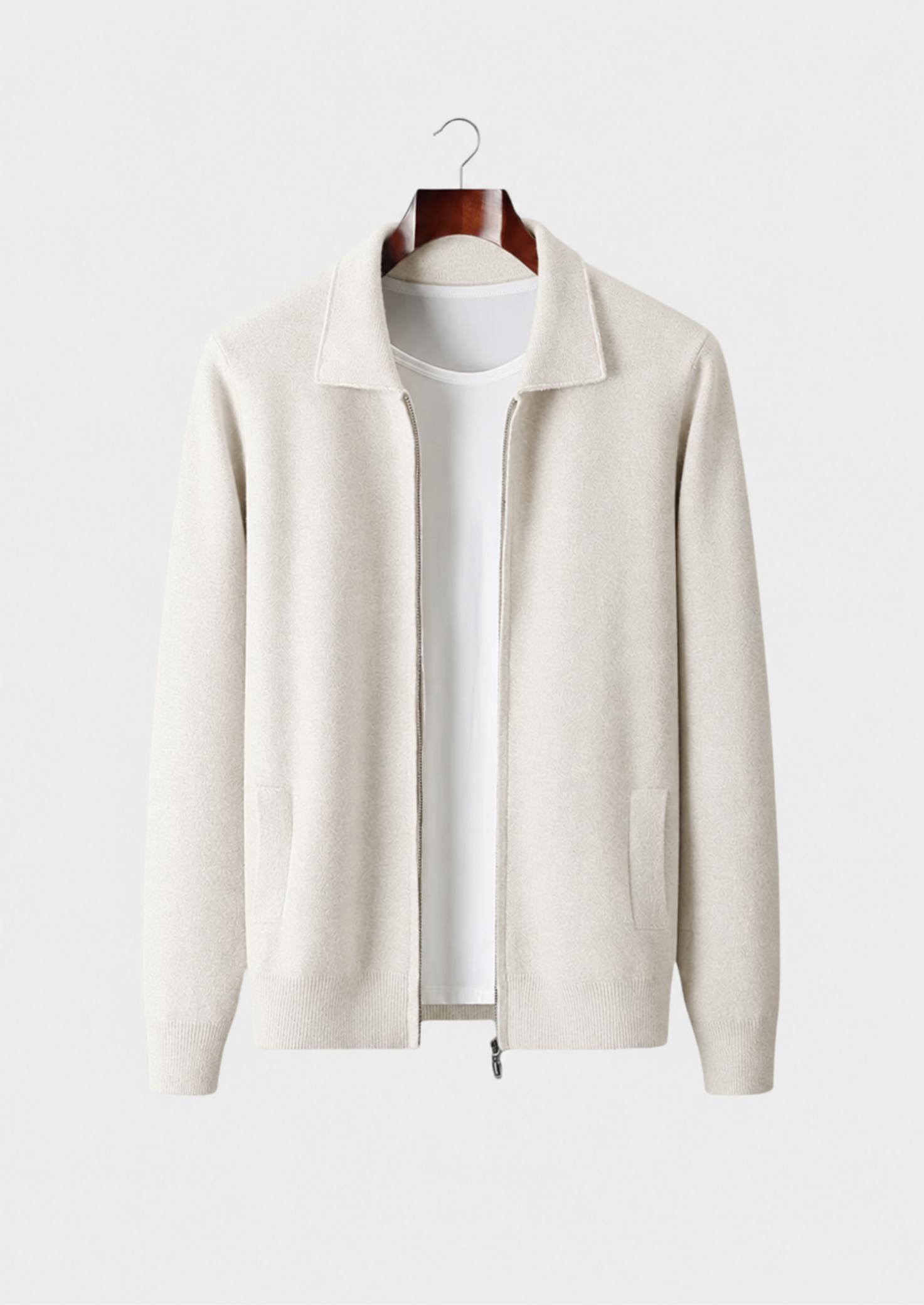 Men’s Zip Front Cardigan with Turn-Down Collar