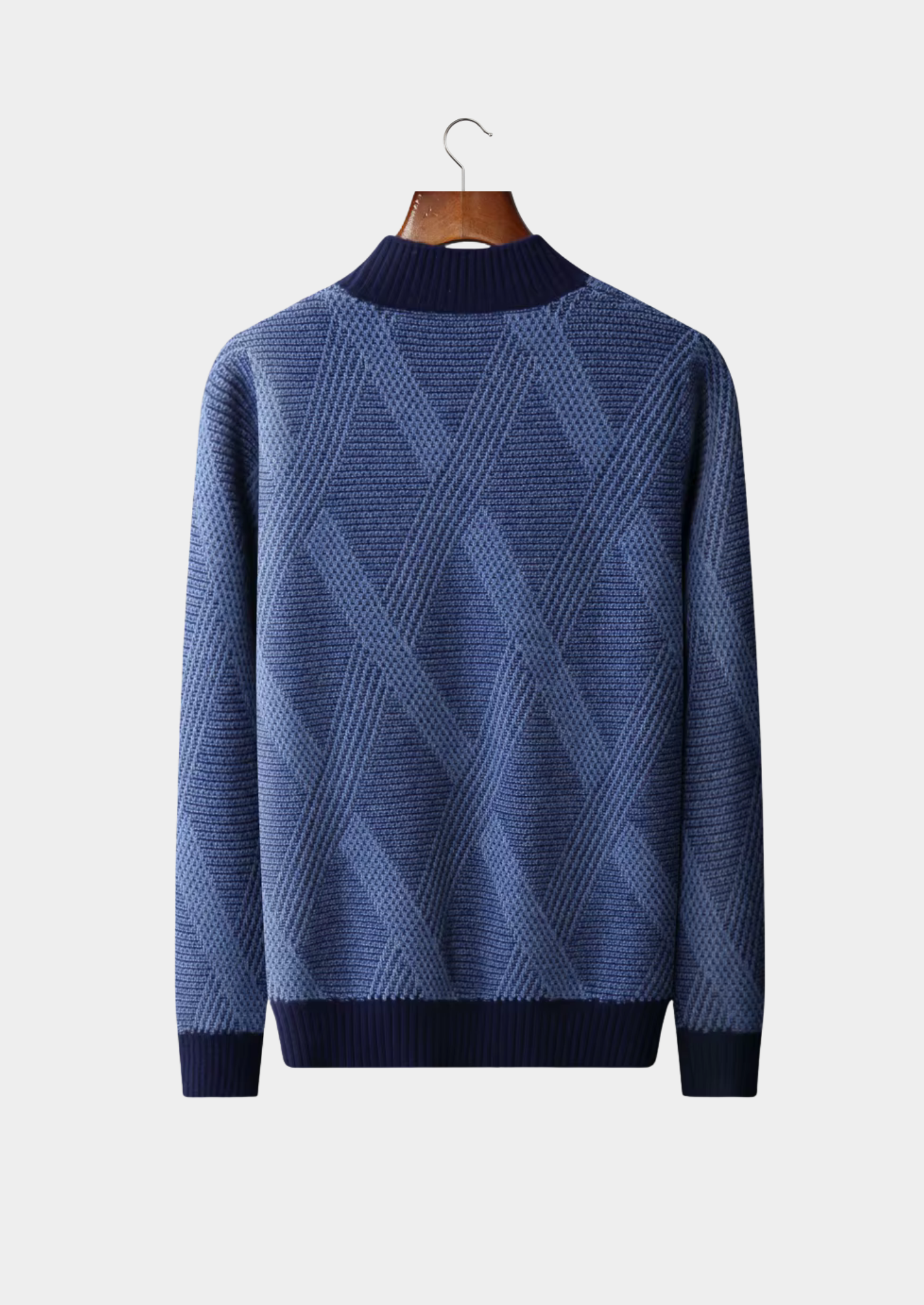 Men’s Two-Tone Patterned Jumper with High Neck