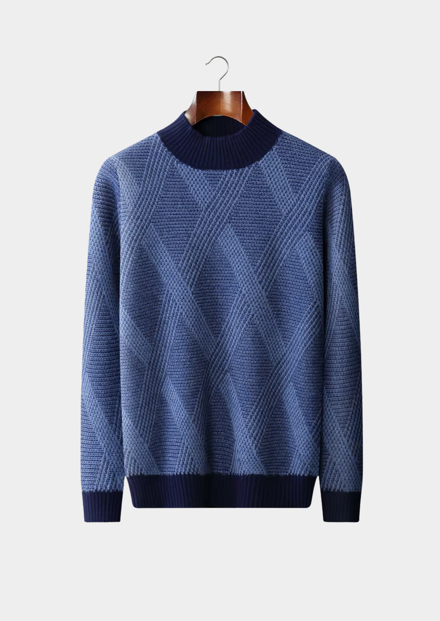 Men’s Two-Tone Patterned Jumper with High Neck