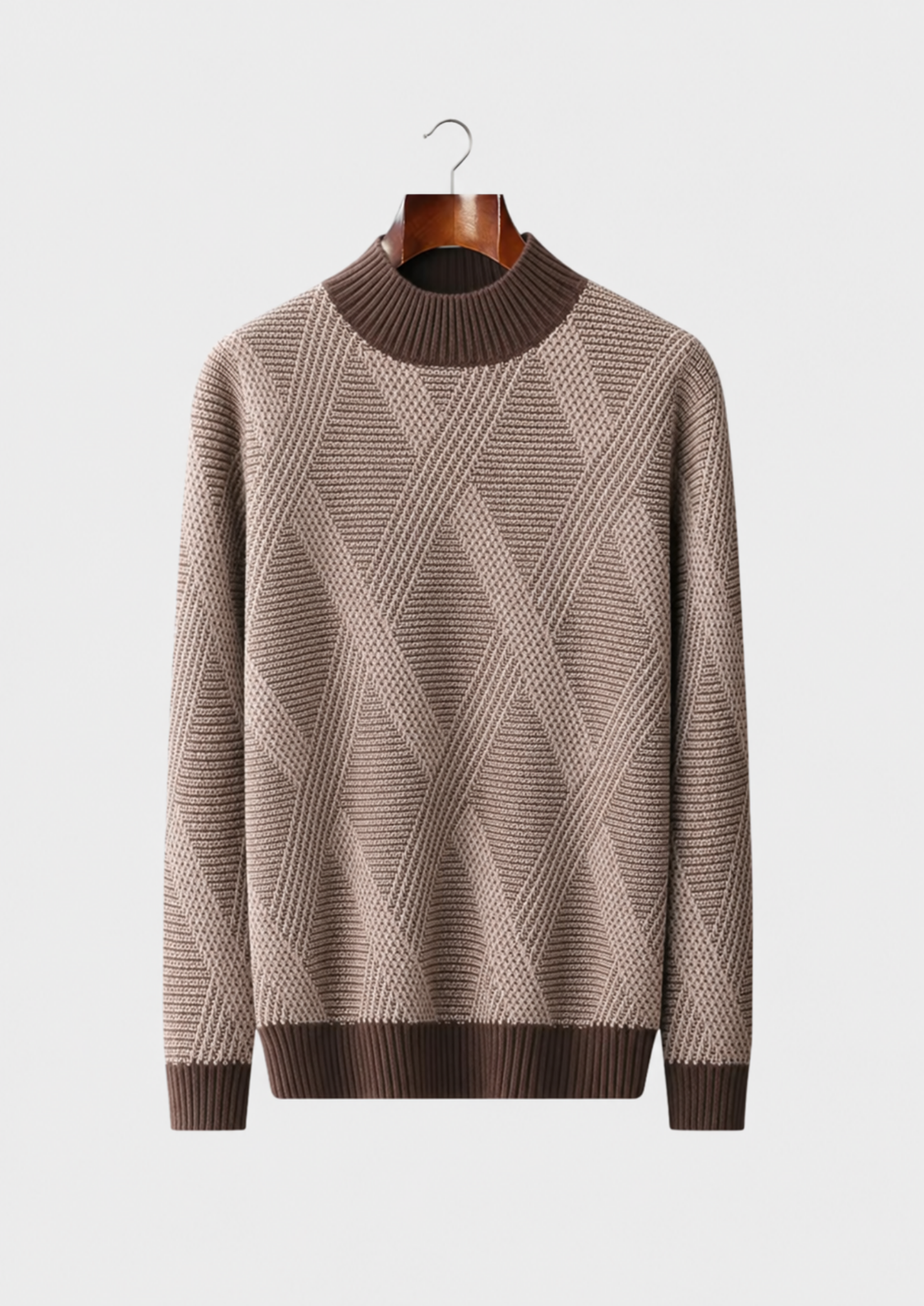 Men’s Two-Tone Patterned Jumper with High Neck